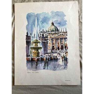 San Pieter Rome Watercolor Print 12″×16″ Unframed Italian Cityscape Wall Art